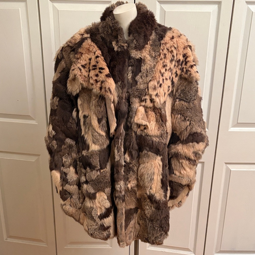 Vintage Women’s Patchwork Rabbit Fur Cape- Brown Multi